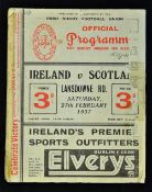 1937 Ireland v Scotland rugby programme - played at Lansdowne Road Saturday 27th February - some