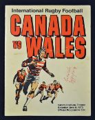 1973 Canada v Wales signed rugby programme - played the Varsity Stadium Toronto on Saturday, June