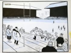 Original Rugby Cartoon hand drawn by MAC - depicting England Players with caption 