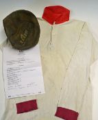 Liverpool Shirt - white with red collar - probably an away issue 1950s, plus a leather football from