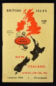 1950 British (Lions) British Isles v New Zealand rugby programme - 2nd test played at Lancaster Park