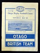 Rare 1950 British Lions v Otago rugby programme - played on the 19th May with Otago winning 23-3,