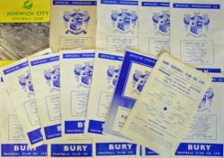 Selection of Bury homes football programmes including 1954/55 Doncaster Rovers (single sheet),