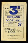 1950 Ireland v Scotland rugby programme - single folded sheet played at Lansdowne Road 25th February