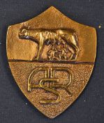 Roma v Liverpool UEFA Cup 4th Round, 1st Leg season 2000/2001, a bronze/copper shield shaped memento