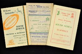 1951 South Africa Rugby UK Tour programmes against Welsh Clubs (3) to incl v Cardiff, Llanelly,