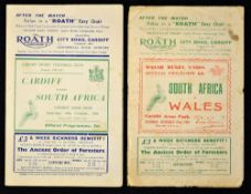 1951 South Africa Rugby UK Tour programmes played in Wales (2)  to include v Wales December '51 (