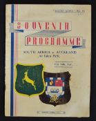 1937 South Africa v Auckland rugby souvenir programme dated 24/07/1937 played at Eden Park, South