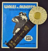 Rare 1973 Alberta v Wales signed rugby programme and rosette - played at Coronation Park on May