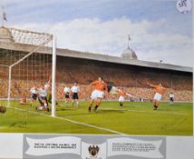 1953 FA Cup Final Stanley Matthews signed Print depicting the FA Cup Final Blackpool v Bolton