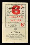 1952 Ireland v Wales (Grand Slam) rugby programme - played at Lansdowne Road 8th March - an