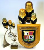 4x various rugby and other sporting items to incl Thames RFC Est 1933 rugby shield plaque, New