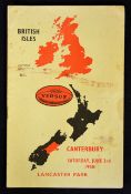 1950 British Lions v Canterbury rugby signed programme - played on 3rd June with the Lions winning