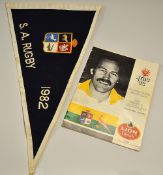 Rare 1982 South Africa v Argentina (Jaguars) rugby embroidered touch judges flag and match programme