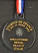 1997 Tournoi de France polished glass memento engraved England Brazil France Italy and dated 3 -