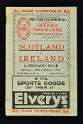1933 Ireland v Scotland (Grand Slam) rugby programme - played at Lansdowne Road Saturday 25th