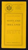 1922 Scotland v Ireland rugby programme - played at Inverleith Saturday 25th February - to include