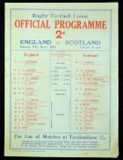 1930 England v Scotland rugby programme - played on Saturday 15th March - England drew the match 0-0