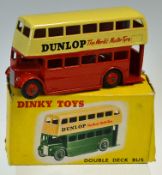 Dinky No.290 Double Deck Bus - cream over red lower body, ridged hubs 