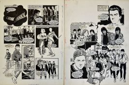 Original Comic Artwork Hand Drawn Pop Group Slik Story Board Artwork in original Pen & Ink by