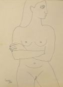 Indian Original Artwork Francis Newton Souza (April 12, 1924 - March 28, 2002), figure of a nude