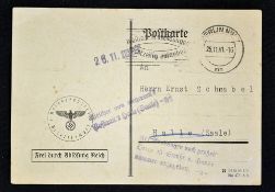 Ernst Schnabel / Ann Frank reply card from the Reich's Chancellery to Schnabel dated 25/11/41