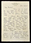 1975 Len Hutton (England and Yorkshire cricketer) hand written letter to Herbert Sutcliffe -