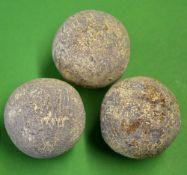 3x interesting guttie golf balls - having irregular square line pattern retaining some original