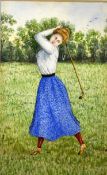 American School STUDY OF A LADY GOLFER. Watercolour unsigned image 9.5