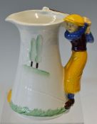 Late Burleigh Ware 'Golfer' jug of tapering shape - sparsely painted glazed bowl with hand painted