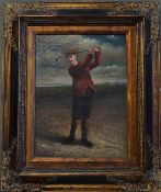 Dawson, R (After) Large OLEOGRAPH OF VIC GOLFER - in ornate gilt swept frame - overall 24x 20