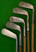 5x various putters to include Tom Stewart gooseneck stamped Harry J Fernie, Forgan 