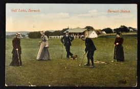 Early coloured Dornoch golfing postcard titled 
