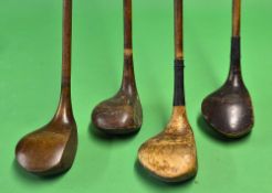 4x good size socket head woods to incl a H.E Pearse Wearside bulldog baffy, plus 3x shallow head