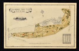 Rare Alwoodley Golf Club coloured postcard c1910 - titled Plan of Links - course yardage card and