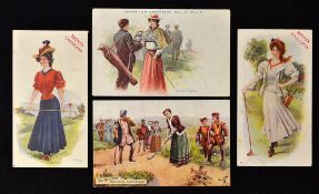 4x early advertising golfing related colour postcards to incl Sainsbury's 