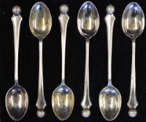 Set of 6x decorative golfing silver teaspoons c1950s - hallmarked Birmingham 1954 featuring dimple