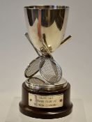 Lilly Tennis Club, France - fine silver-plated tennis trophy c1900 with three mesh-strung lawn