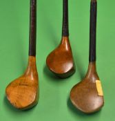 3x very clean late scare neck woods to include a spoon and 2x drivers, makers incl  a J Milne c/w