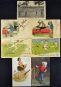7x early various comical cartoon cricket postcards from the early 1900s to include 3x 