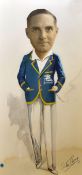 Herbert Sutcliffe England and Yorkshire cricket original watercolour pen and ink photograph