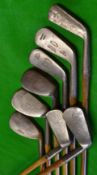 8x various irons to incl 3x deep face mashies, mashie iron, niblick, mid iron, Maxwell smooth face