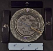 Collection of R&A official silver plated letter knife openers - made by Mappin and Webb and engraved