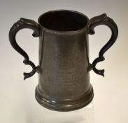1866 Pembroke College Cambridge rowing pewter quart tankard - the twin handle tankard is engraved 