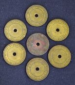 Billiard Tokens - 7x brass billiard tokens embossed and inscribed to the border 