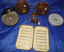 REELS & ACCESSORIES: An early brass wide drum multiplier winch, 2