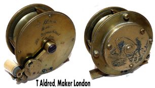 REEL: Rare T Aldred Makers 126 Oxford St folding handle brass winch, 2.75