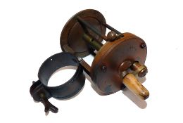 REEL: Haywood of Birmingham collar fitting pin stop multiplier brass winch, 1.75