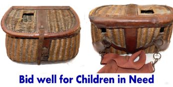 CHILDREN IN NEED CHARITY LOT: Pair of miniature wicker woven creels, fly fishers 6