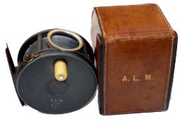 REEL & CASE: Fine Hardy Perfect wide drum alloy salmon fly reel, 4.5